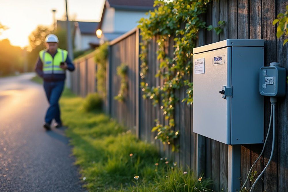Coffret de branchement électrique Enedis installé en limite de terrain pour une construction neuve