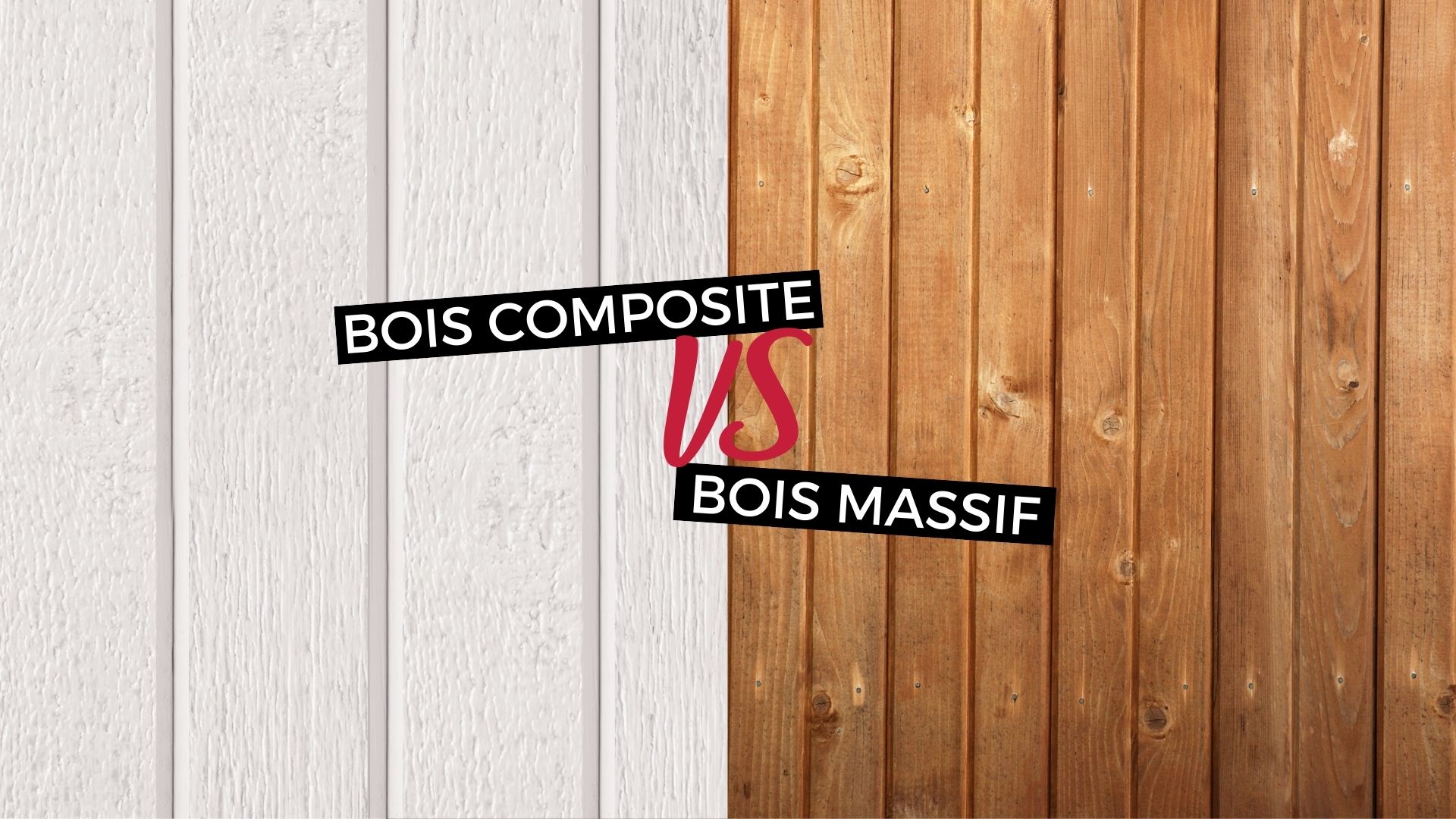Comparatif visuel entre un bardage bois naturel grisé et un bardage composite à teinte uniforme sur deux façades distinctes