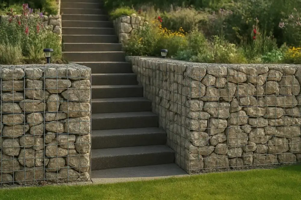 Dessin technique d'une coupe de terrain montrant une terrasse et son mur de soutènement avec cotes altimétriques