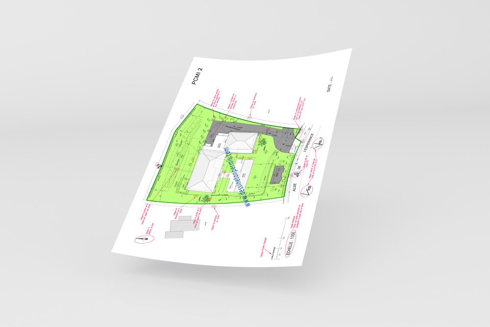 Croquis à main levée d'un projet de maison évoluant progressivement vers un plan technique coté