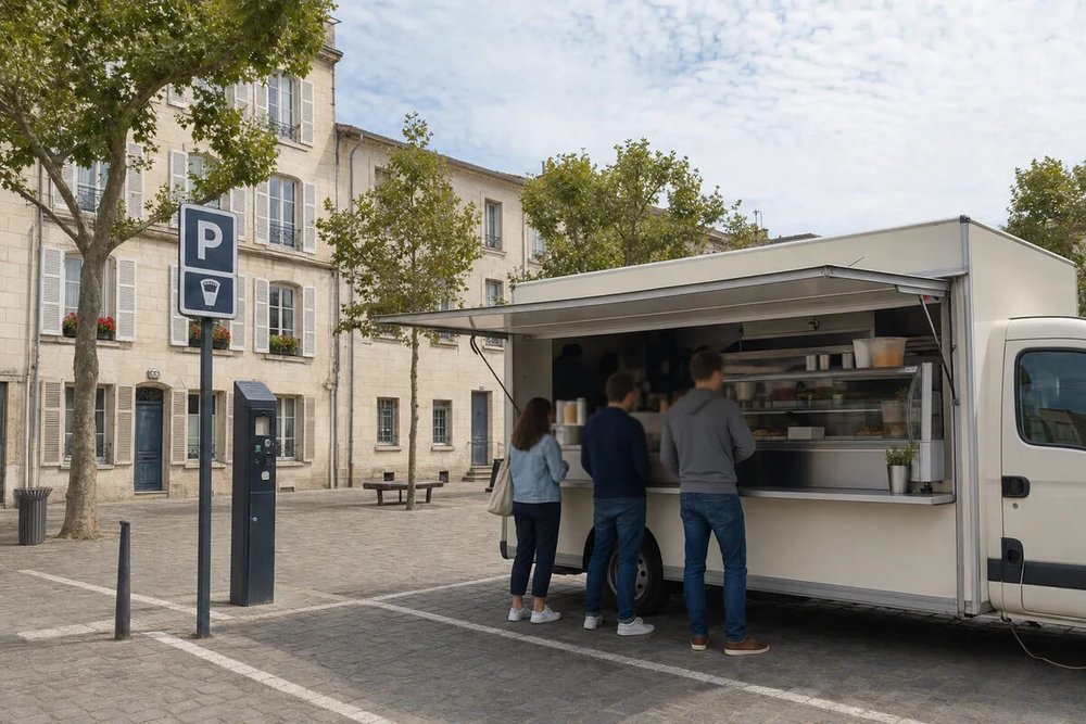 Emplacement de stationnement pour food truck sur une place publique attribué par la mairie