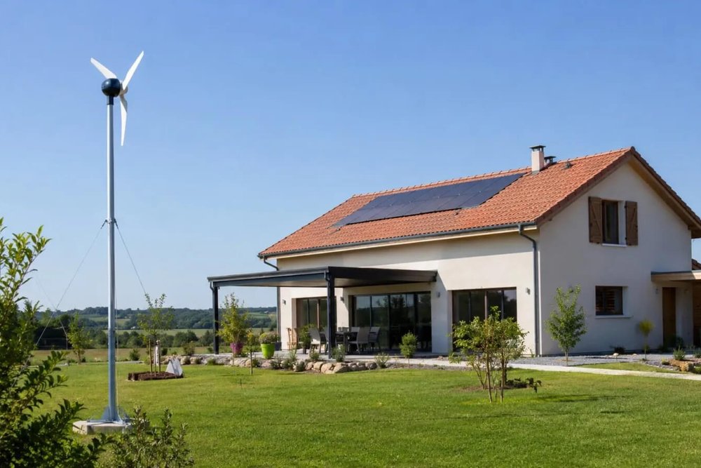 Mât d'éolienne domestique mesuré depuis le terrain naturel jusqu'au point le plus haut des pales