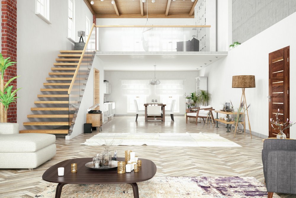 Mezzanine en bois créée dans un local commercial avec structure porteuse apparente