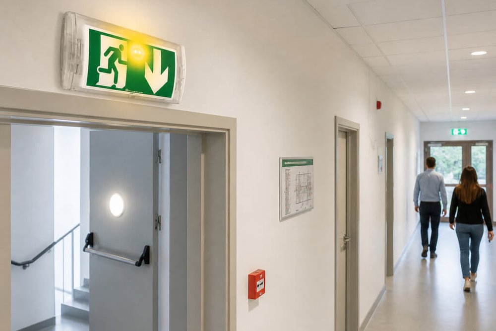 Issue de secours et cheminement accessible PMR dans une micro-crèche classée établissement recevant du public