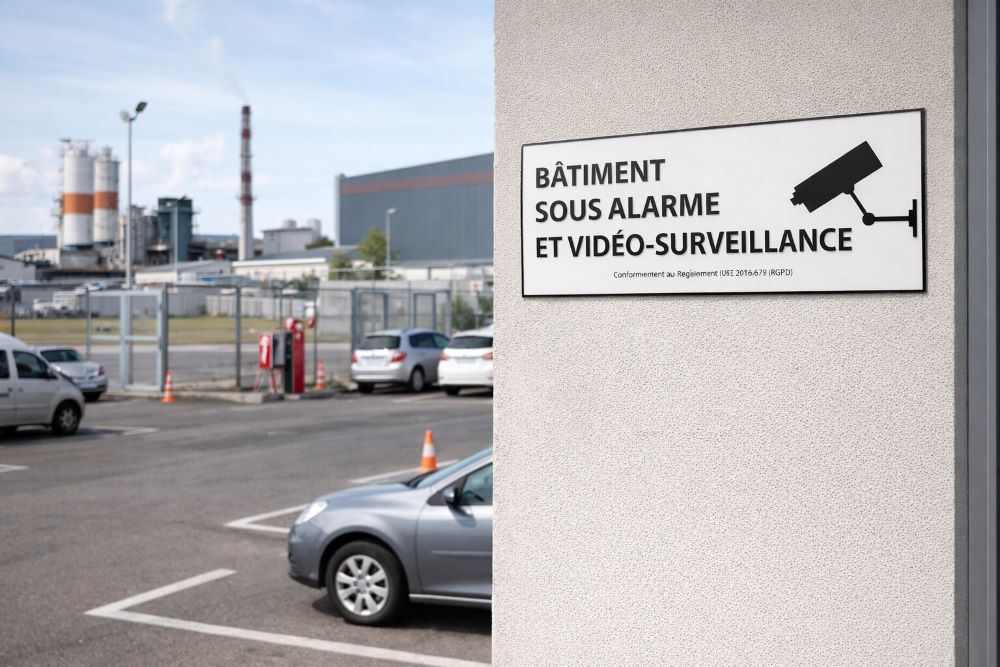 Panneau d'information signalant la présence d'une vidéosurveillance privée conforme aux obligations du RGPD