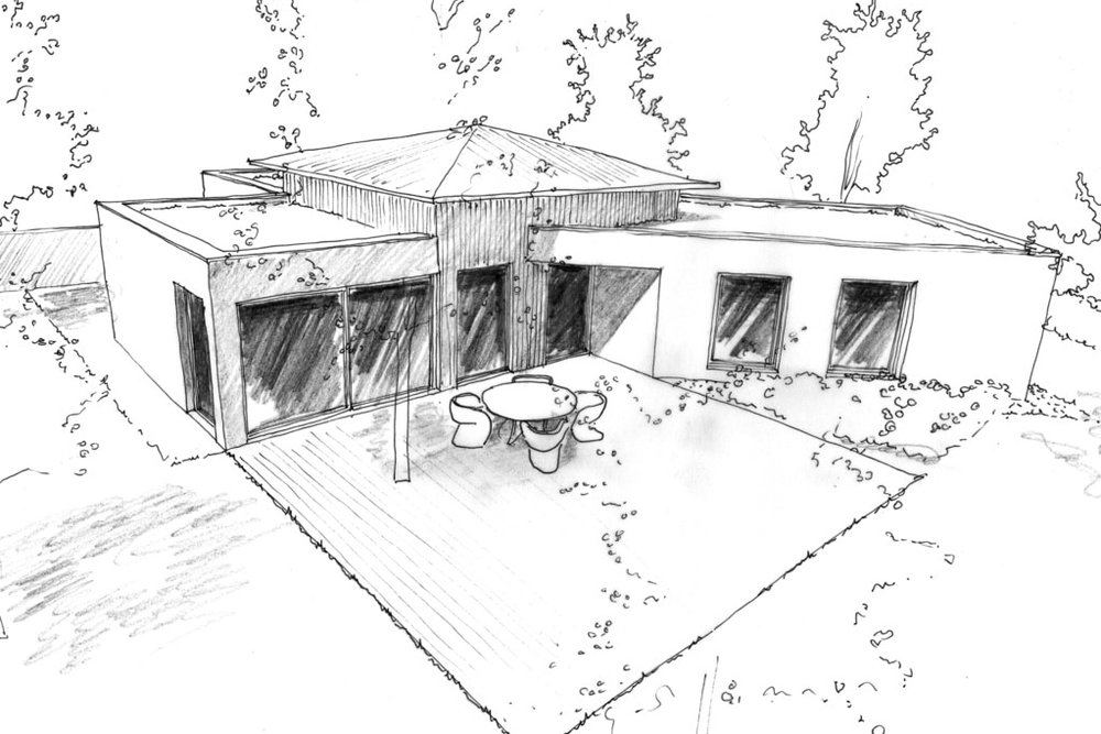 Plan d'une maison de 100 m² optimisé pour réduire la part des couloirs et gagner en surface habitable