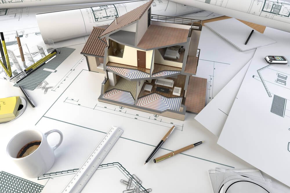 Plan de coupe architectural détaillant l'implantation altimétrique d'une terrasse sur pilotis par rapport au terrain naturel
