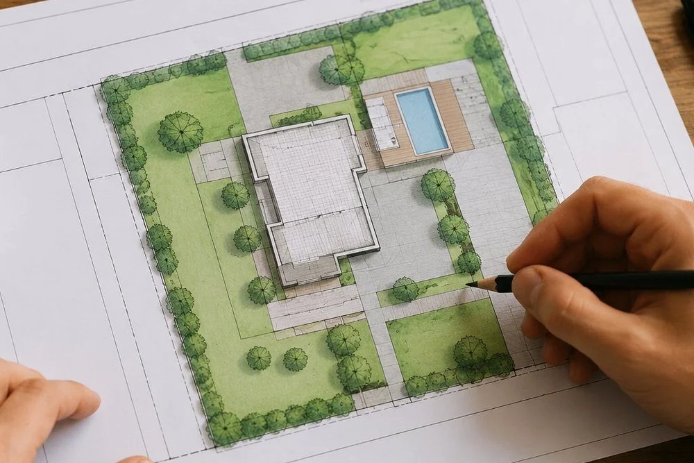Plan de masse et plans de coupe cotés pour dossier de déclaration préalable de terrasse