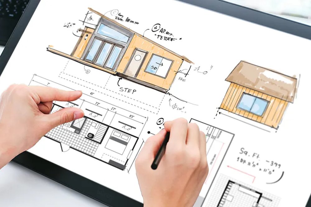 Élaboration informatique d'un plan de façade coté montrant l'état existant et l'état projeté pour une mairie