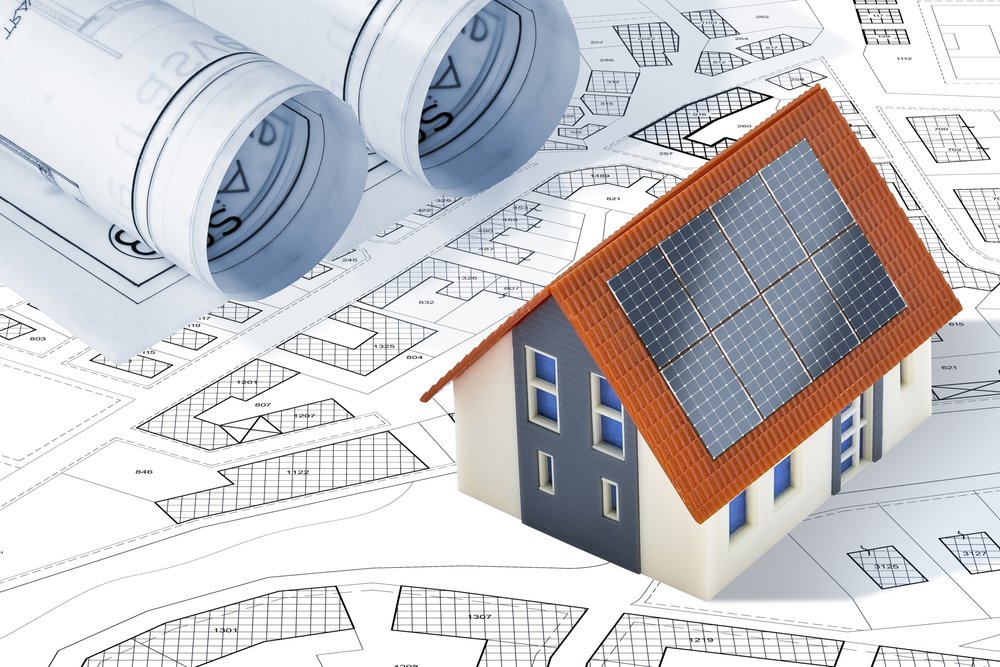 Document graphique illustrant les plans de toiture et l'insertion des panneaux sur une annexe