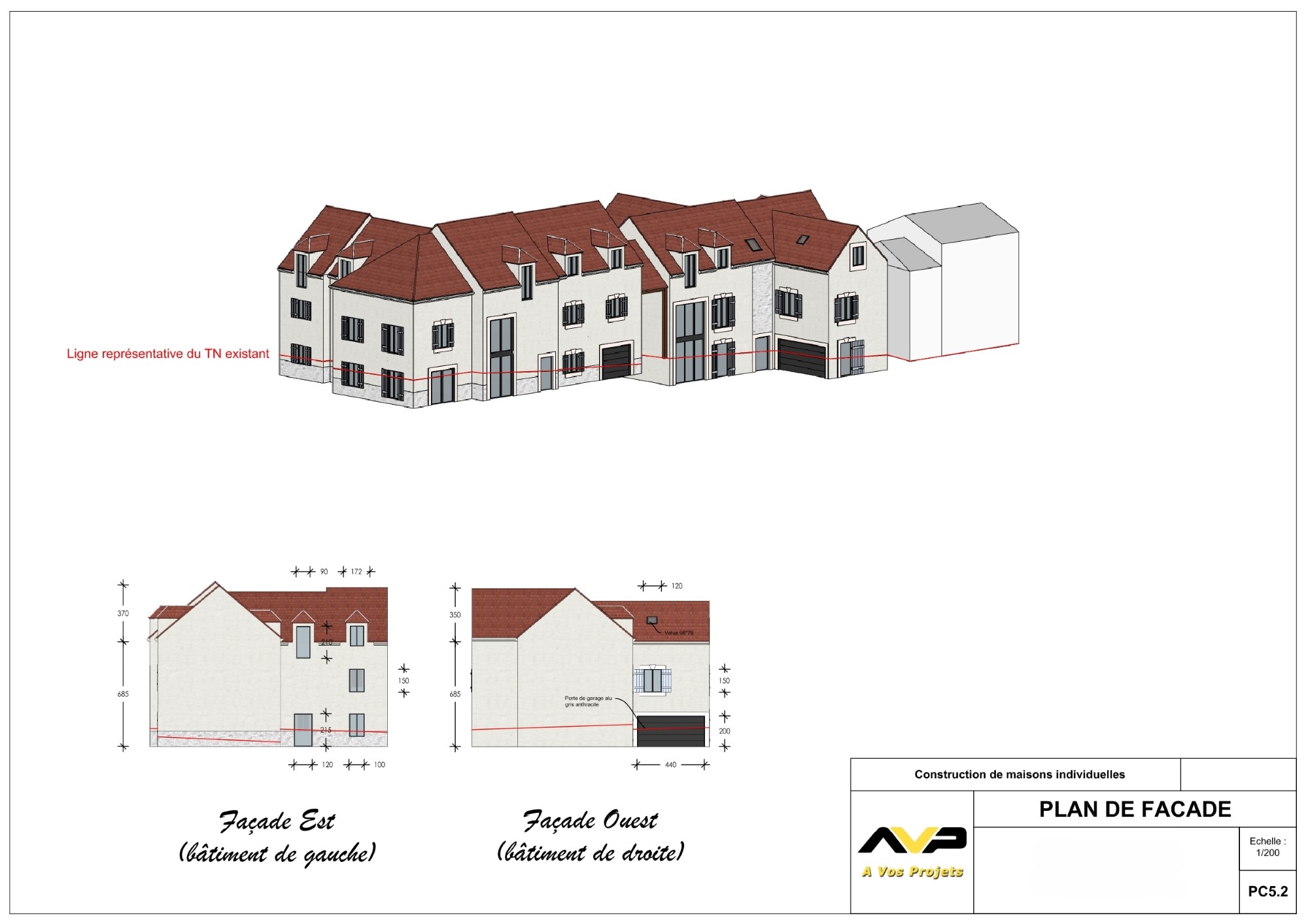 Construction d'un bâtiment de 650m² habitables sur 3 niveaux à Villiers Adam - permis de construire