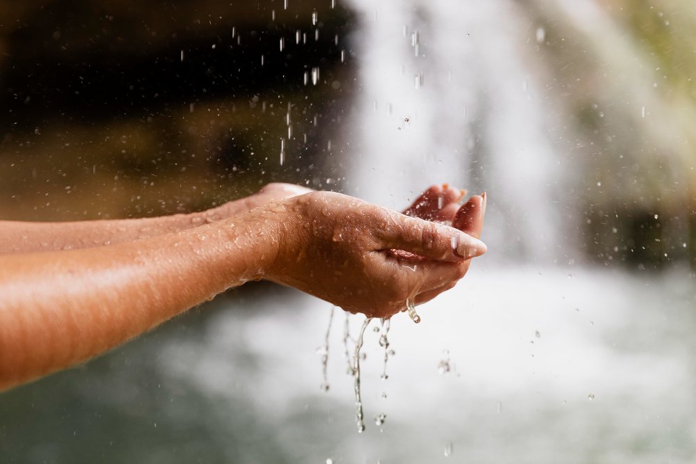 Cuve de récupération d'eau de pluie enterrée dans un jardin, installation utilisée pour l'arrosage et certains usages domestiques