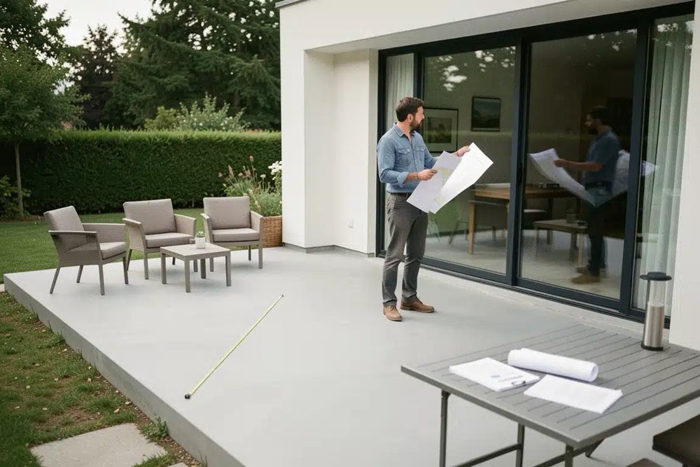 Terrasse surélevée en bois attenante à une maison individuelle nécessitant une régularisation en mairie