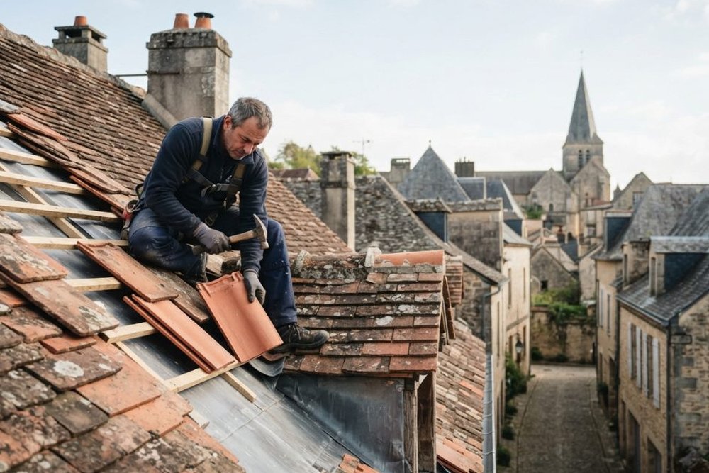 Pose de matériaux traditionnels de couverture sur un bâtiment historique respectant les exigences architecturales