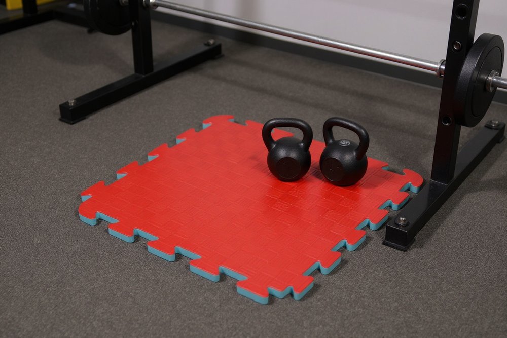 Sol technique amortissant installé dans un box crossfit pour limiter les nuisances sonores vers les logements voisins